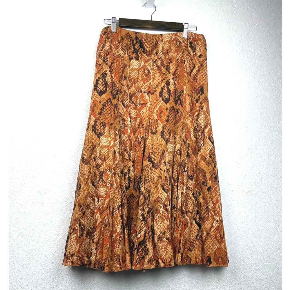 Ruby Rd. Orange Snakeskin Flared Skirt - 10- Animal Print Boho Safari
